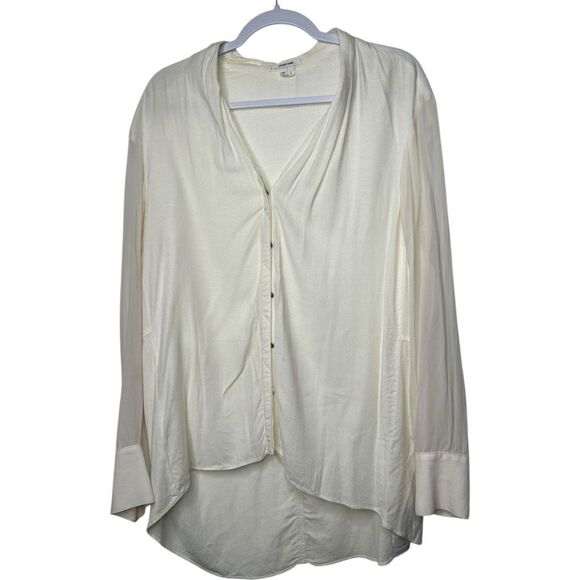 Helmut Lang White Silk Asymmetrical Tunic Blouse Size L Designer Minimalist - Picture 1 of 9